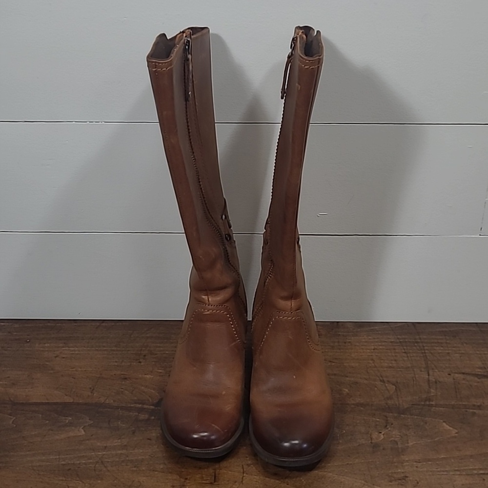 EUC Teva Boots Women's sz 5 Foxy Tall Cognac Leather Side Zip Waterproof Boots - Picture 6 of 14